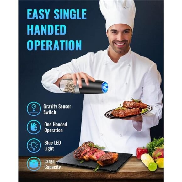 Gravity Electric Pepper and Salt Grinder Set, Adjustable Automatic - Picture 2 of 7